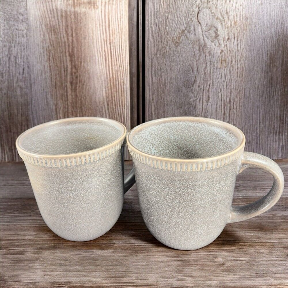 Pier 1 Easton Charcoal Gray Stoneware Coffee Mug Cup Set 2 Mugs Cups Ceramic
